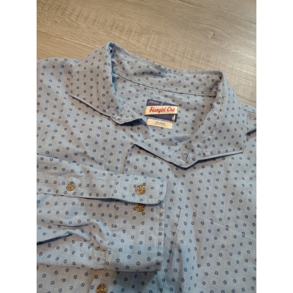 Johnny O Conrad Button Shirt Geometric Blue XXL Long Sleeve Hangin‎ out